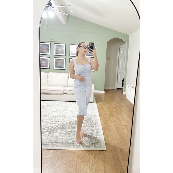 Babaton Aritzia Kofi Belted Button-Front‎ Sleeveless Apron Dress Blue Size 6 - Picture 1 of 7